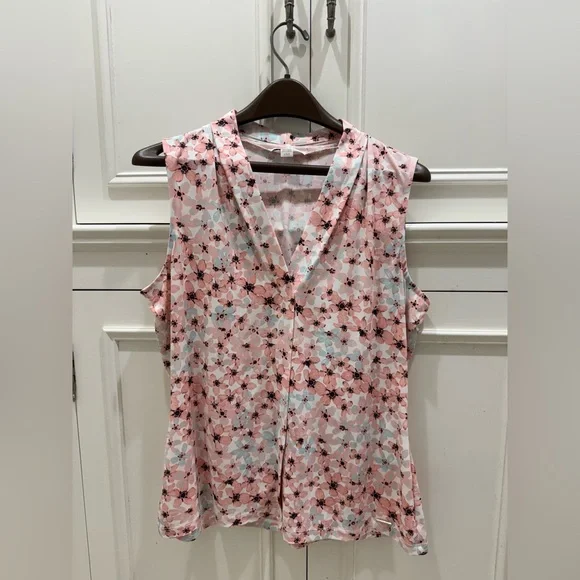 Calvin Klein Floral Sleeveless Blouse Pink Blue Size Large - Picture 1 of 4